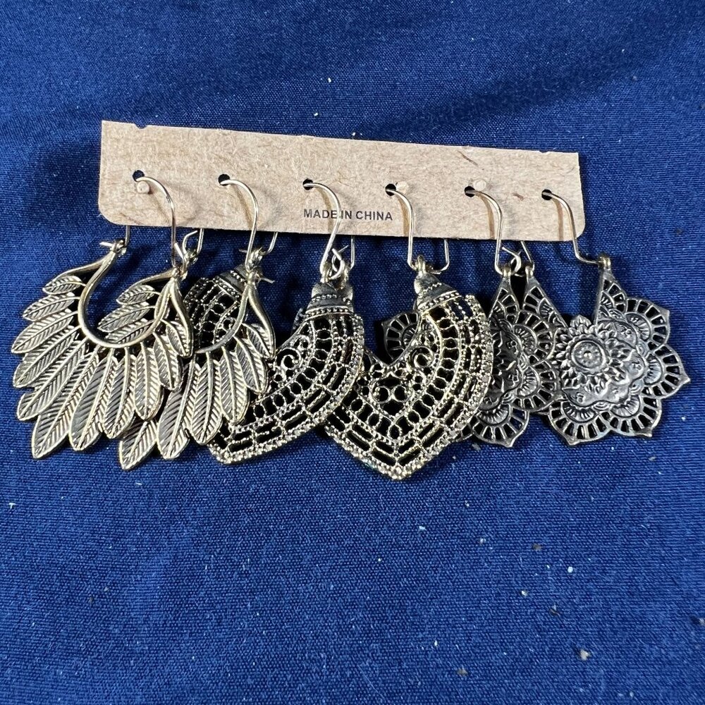Vintage-Inspired Boho Tribal Dangle Earrings Set Of 3